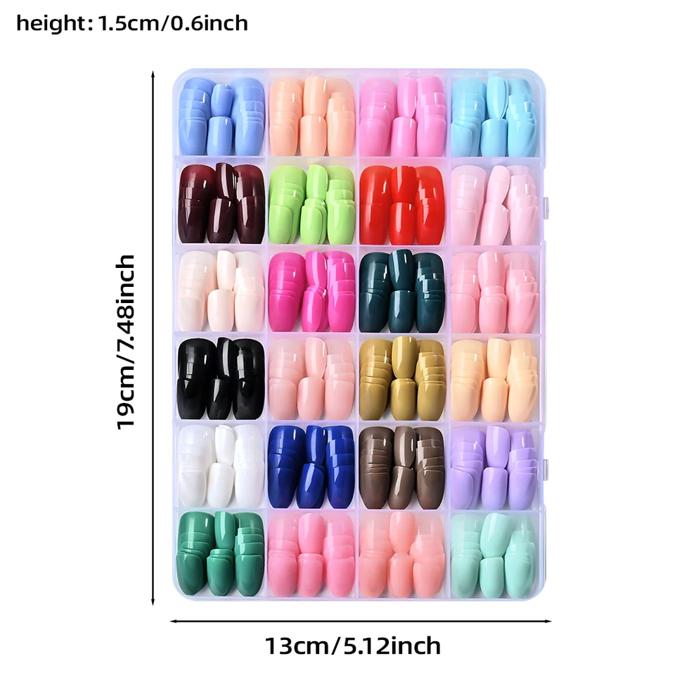 24 colores (288 uñas) uñas postizas cortas ovaladas, brillantes, color sólido, para manicura DIY 6