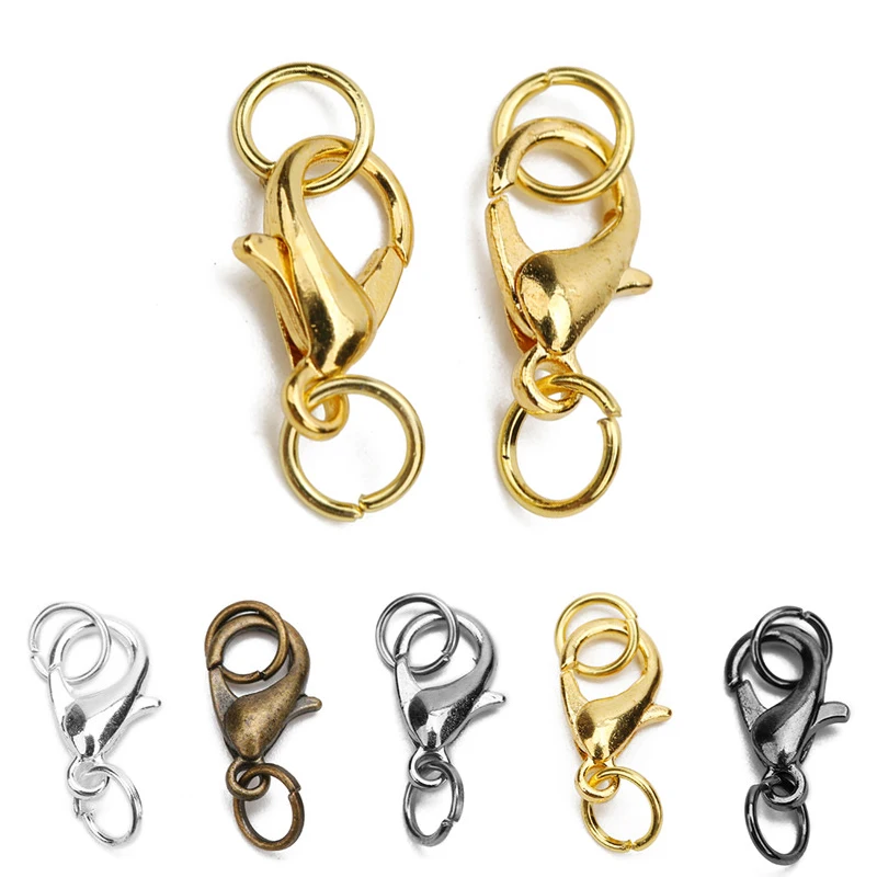 50set Metal Iron Lobster Clasps Hooks With Open Jump Rings 9 10 12 mm End Connectors Supplies For Diy Necklace Jewelry Making