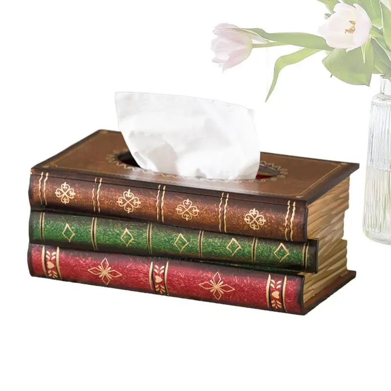 

Retro Tissue Box Cover Antique Book Tissue Box Vintage Wooden Tissues Box Napkin Dispenser household Decorative Tissue box Cover