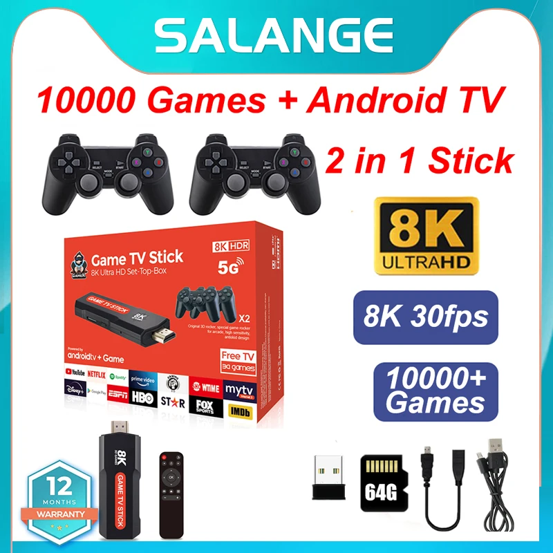 

Q9 Dual System Game Stick 8K Retro Video Games Console with Wireless Controller 64G TV Sticks 10000+ Games For PSP gift