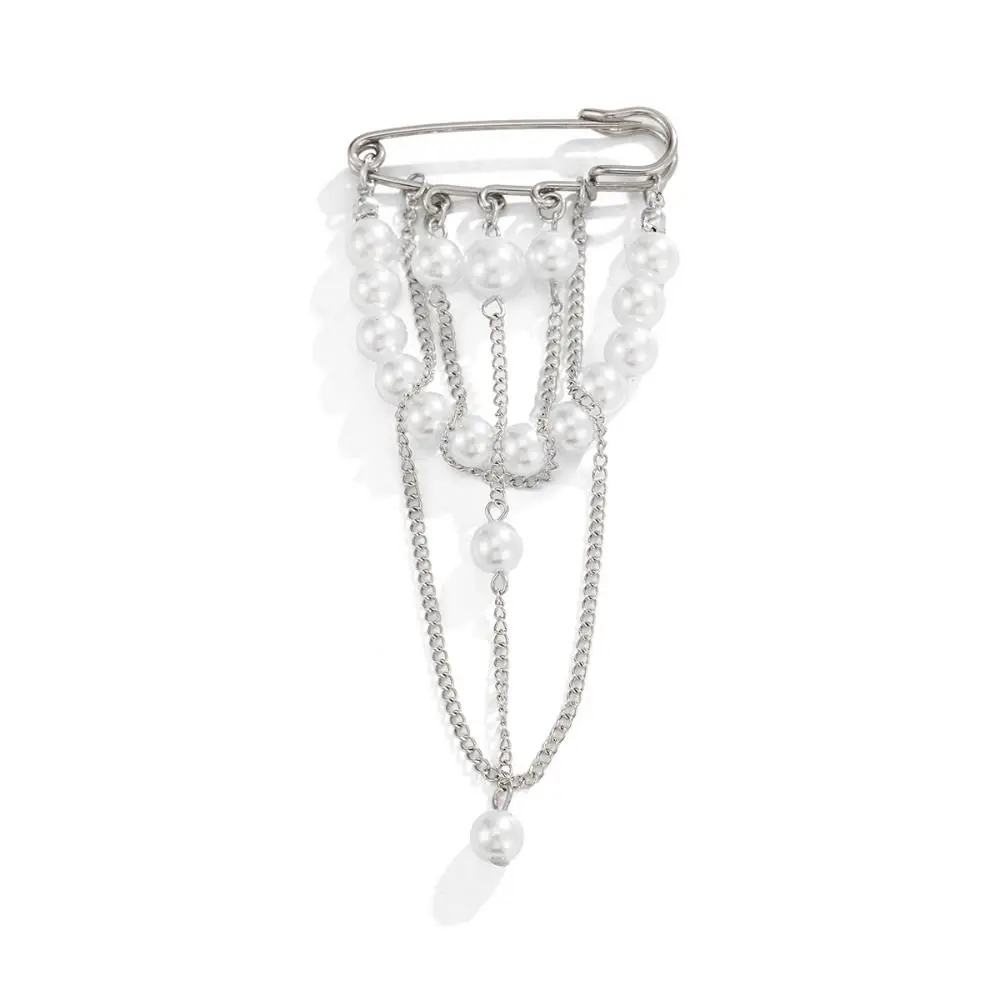 New Alloy Tassel Chain Brooch Jewelry Accessories Silver Color Clothing Tie Pin Exaggerated Multilayer Pants Chain Men