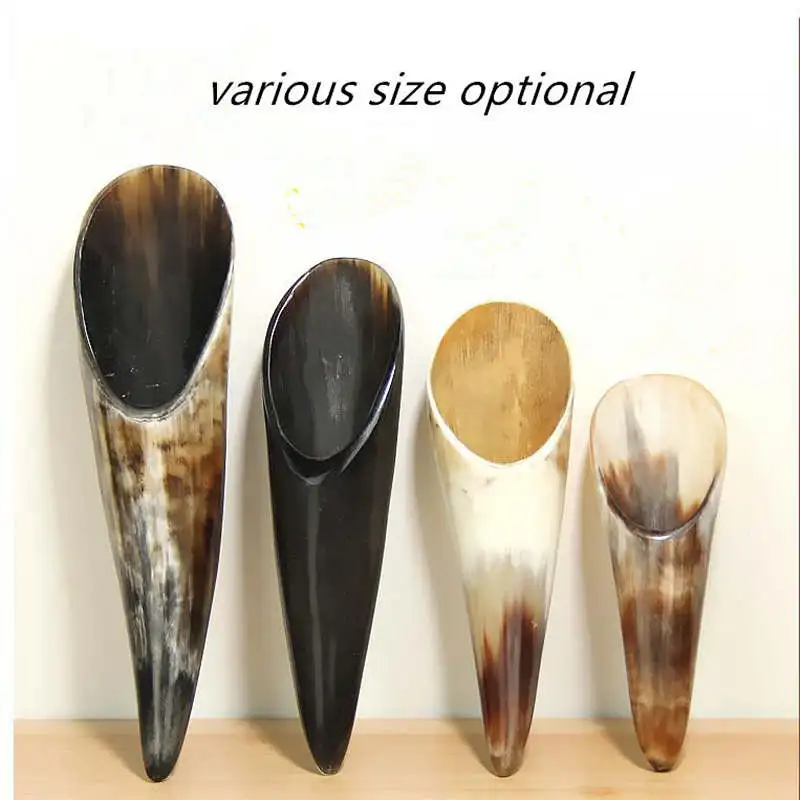 Natural Small Cattle Horn Crafts 12-13cm Guasha Treatment Tool Massage Sticks Tea Spoon