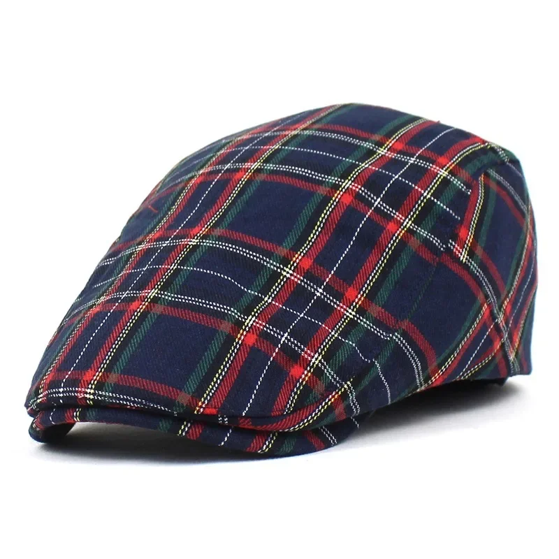 French Fashion Stripe Lattice Berets Hat Women Men Spring Summer Plaid Visors Red Green Blue Duckbill Herringbone Flat Cap