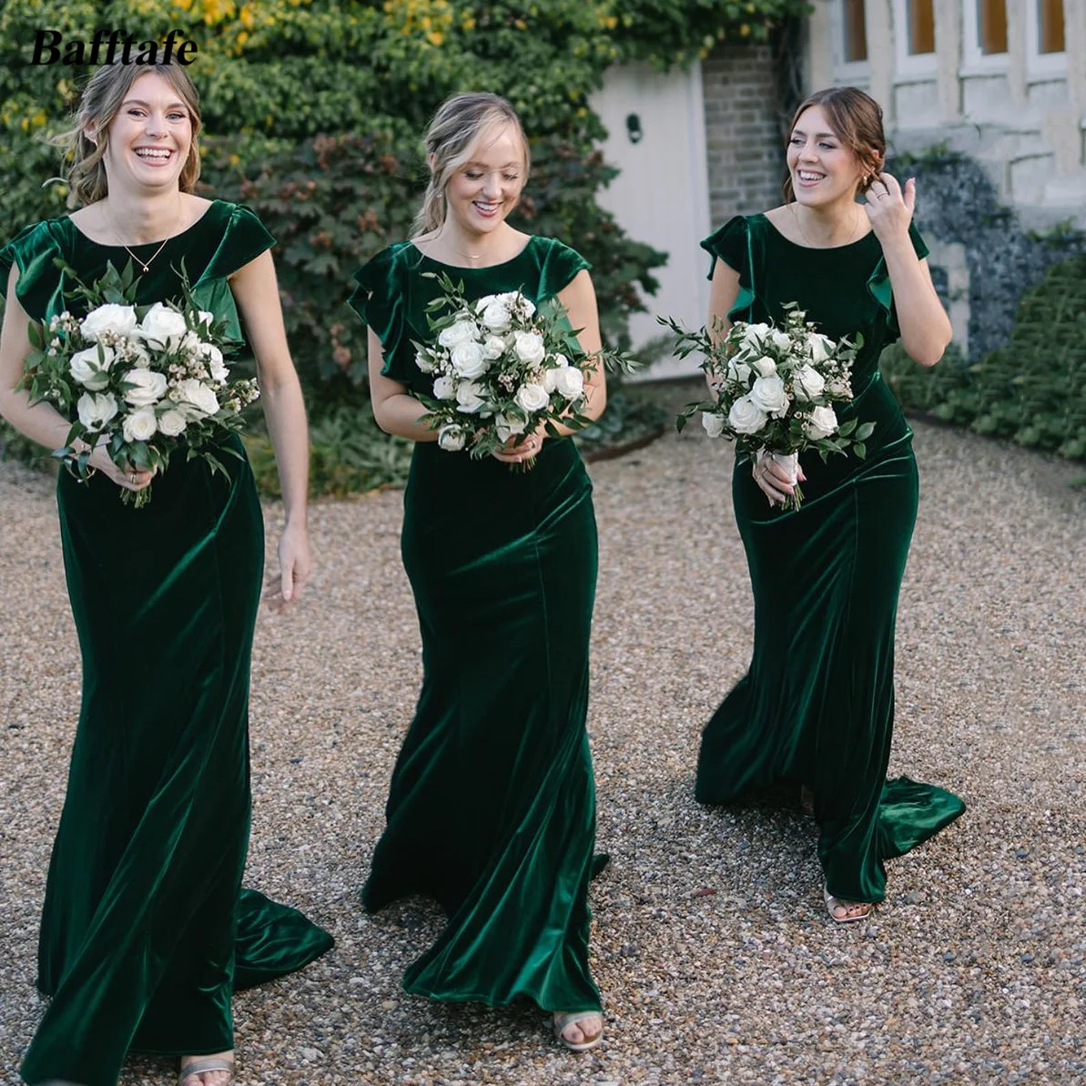 Bafftafe-Robe de Demoiselle d'Honneur en Velours Vert, Sirène Simple, Manches Cape, Dos aux, pour ixde Mariage, Invité, Bal Formel, Quelle que soit