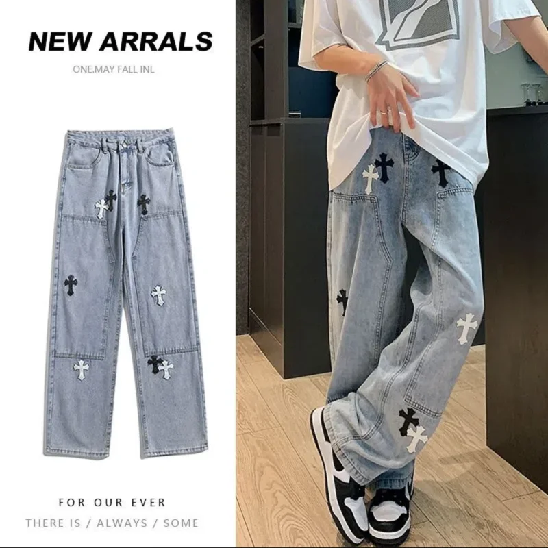Men's Jeans Wide Leg Denim Straight Men Jeans Man Jeans Casual Pants Cross Jeans High Street Jeans High Waist Jeans For Men