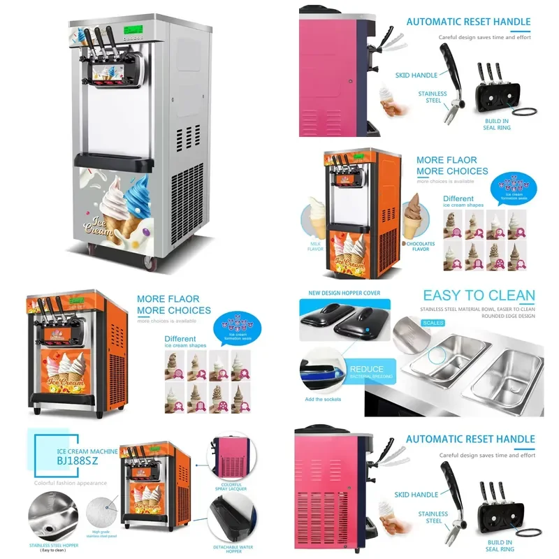 for GSE Commercial 21-28L/h 3 Flavor Soft Ice Cream Machine with GREE/GMCC Compressor Power Fully Automatic Ice Cream Machine