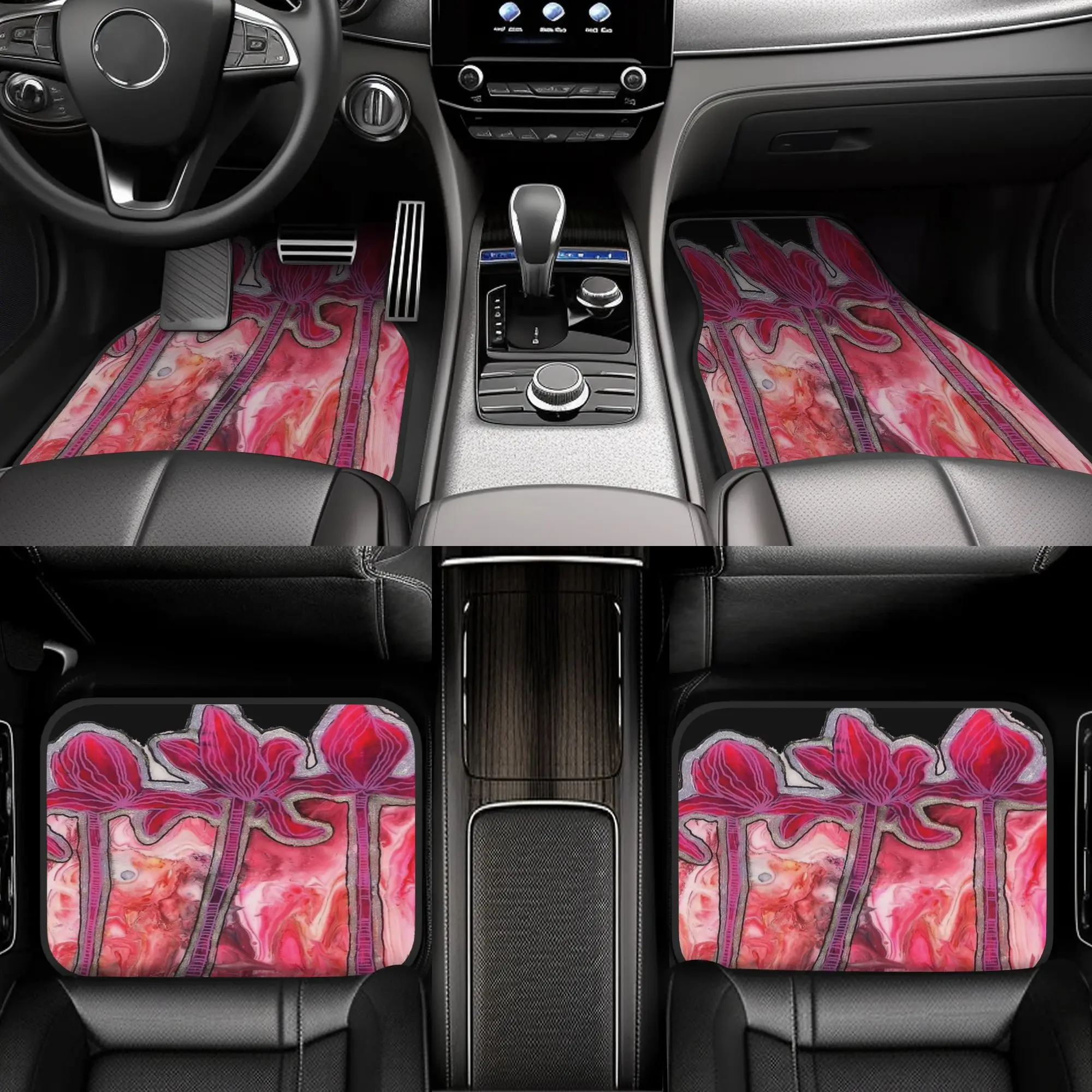 4pcs Crimson Dancers Pillow Car Floor Mats, Durable, Fit For Cars, Ideal Gift, Vehicle Interior Mats, Playful Design, Durable Ma