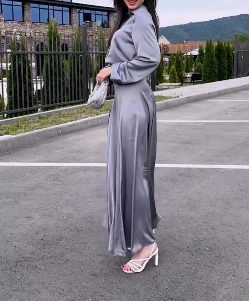 Henan Girls' New 2024 Popular Soft Satin Fashionable Temperament Long Sleeved Shirt and High Waisted Long Skirt Set In Stock