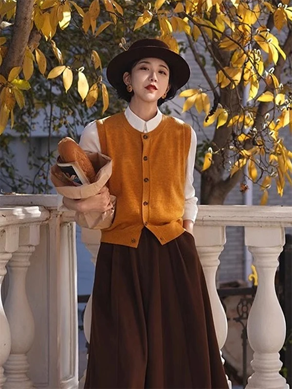 

Dopne оранжевый вязаный кардиган, жилет, женский весенне-осенний многослойный свитер с плечами, верхняя одежда, майка-майка