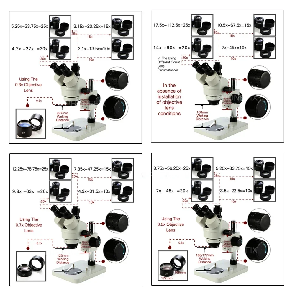 Imagem -06 - Microscópio Auxiliar Barlow Lente Objetiva Rosca 48 mm para Zoom Estéreo Trinocular Microscópio Wd177 Wd287 0.3x 0.5x 1x 2.0x