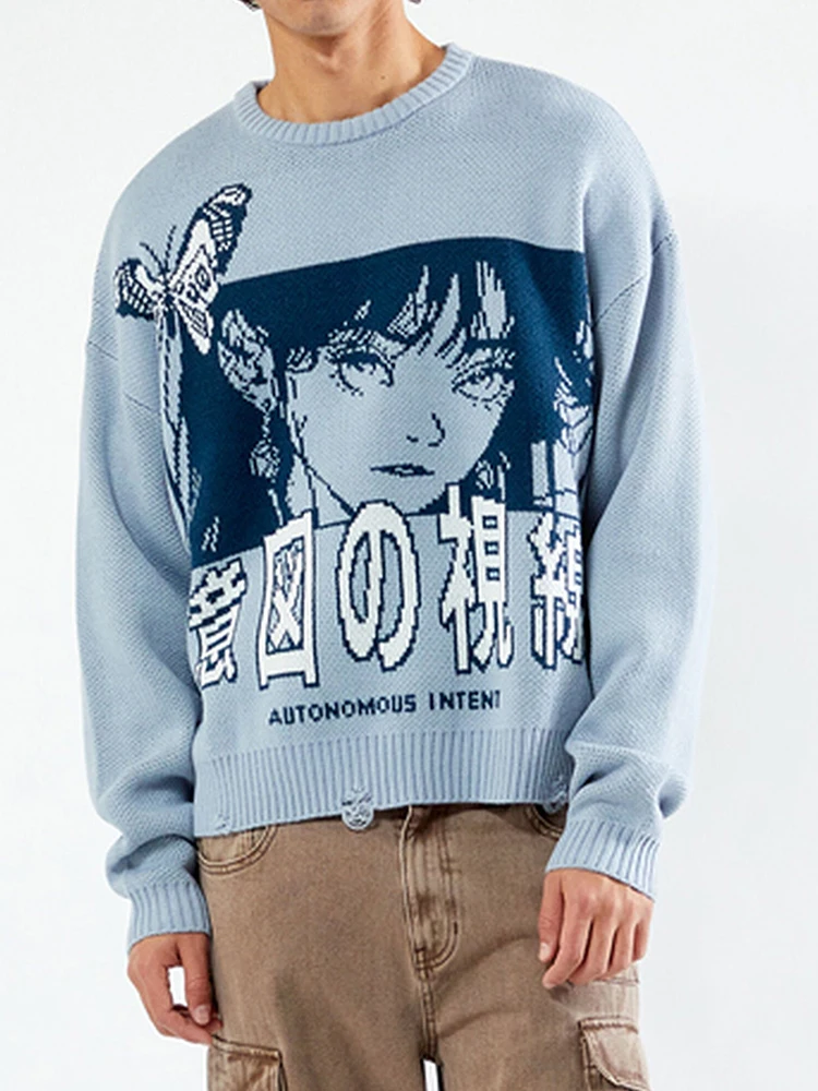 

Gothic Men's Vintage Knitting Sweater Anime printing Winter Unisex Hip Hop Streetwear Loose Punk Warm Pullover Streetwear Y2K