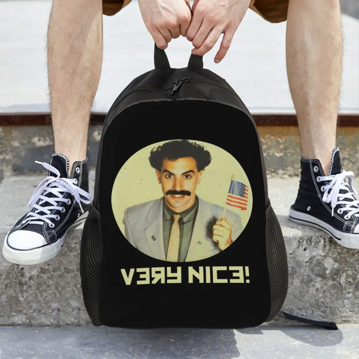 

Забавный мужской костюм Бората, очень классный! Классический рюкзак-ранец с вентилятором, вместительный, для детей, школьный ранец, сумка через плечо для мужчин и женщин