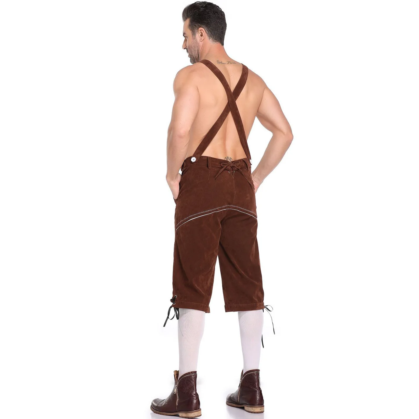 German Oktoberfest Cosplay Costume Men's Bavarian Lederhosen Shorts Trachten Garments Bavarian Octoberfest Festival Beer Costume