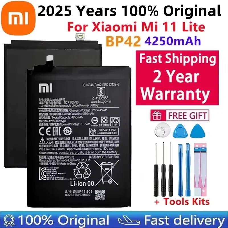 100% Original BP42 Battery For Xiaomi Mi 11 Lite BP42 Genuine Replacement Phone Battery Batteries Bateria 4250mAh Fast Shipping