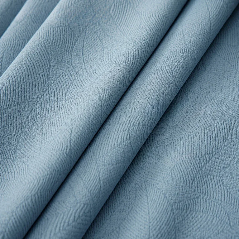 

Thickened Chenille Curtains for Living Dining Room Bedroom Jacquard Blackout Modern Simple Small Fresh Blue