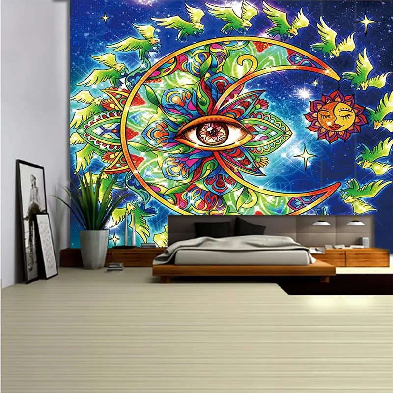 Psychedelic  Night Scene Wall Tapestry Moon And Sun Home Decoration  decoration Wall Hanging  Background Cloth