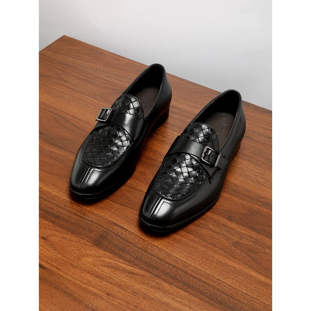 New Arrival Mens Slip on Woven Genuine Leather Loafers Breathable Casual Shoes Lazy Driving Shoes for Summer