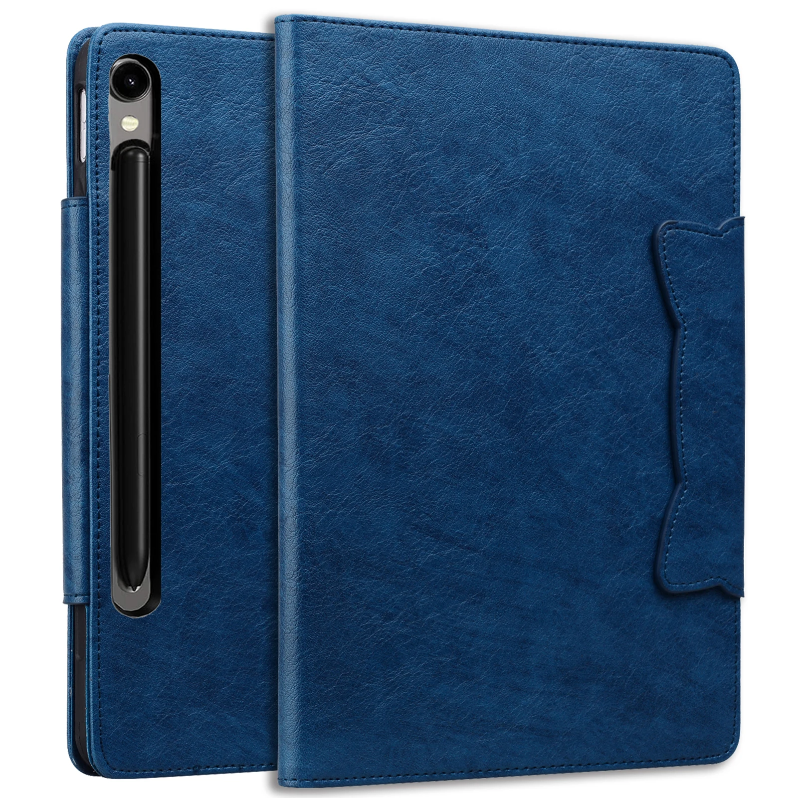 Capa de suporte para cartão para samsung galaxy tab s9 + 12.4 polegadas magnética gato torre fivela flip à prova de choque couro sono capa macia