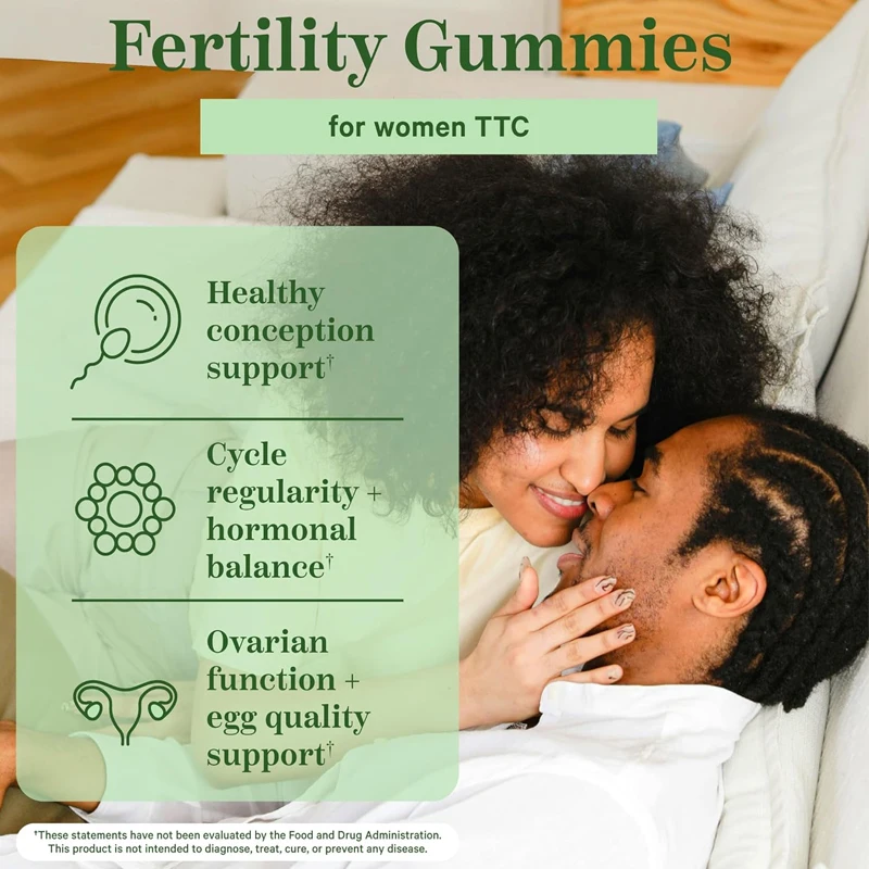 Fertility 60 gummies: Female strawberry fertility supplement, healthy cycle, prenatal vitamins, inositol+vitamin B6+folic acid,