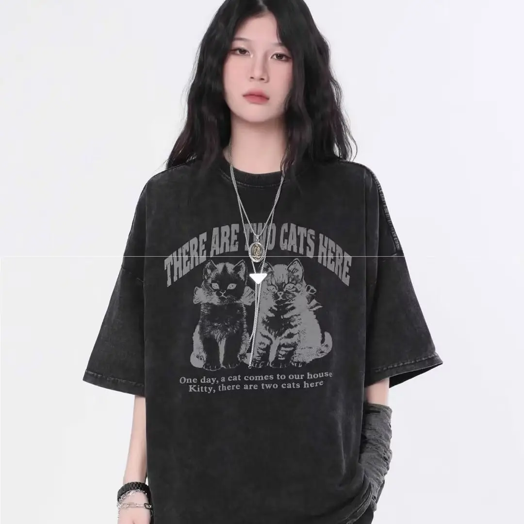 

2024 Casual Print Short Sleeve Oversized Top Clothing Goth Woman T Shirt 90s Girls Harajuku Y2k Cute Retro Goth Letter Punk