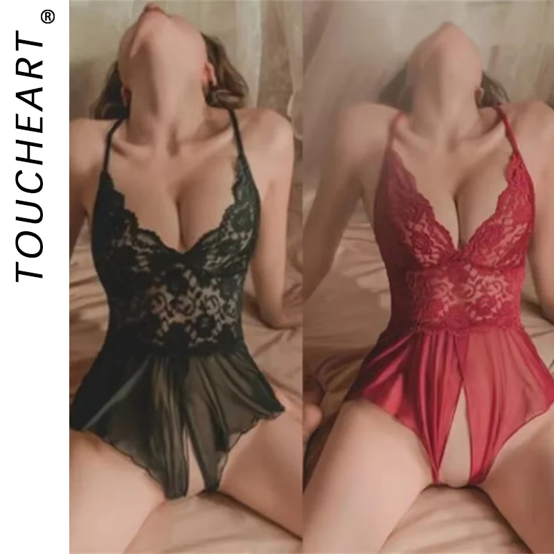 Toucheart Sexy Crotchless Bra Set Lingerie For Women Sexy Backless Dress Lace Hollow Bra Set Costumes Deep V Open Bra Underwear