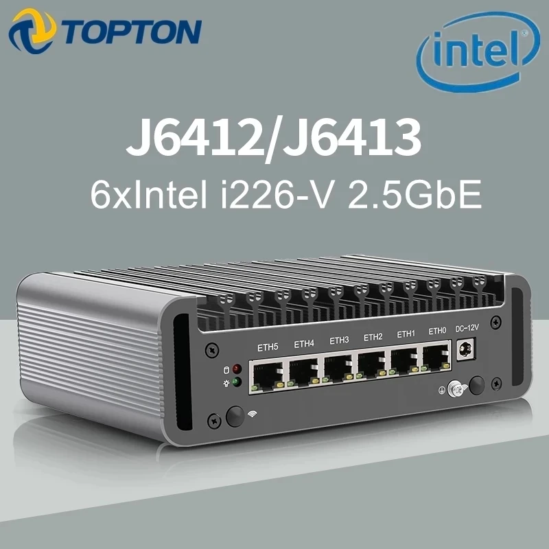 

12th Gen Firewall Router Elkhart Lake Celeron J6413 J6412 6x Intel i226-V 2500Mbps Nics Fanless Mini Router PC OPNsense Proxmox