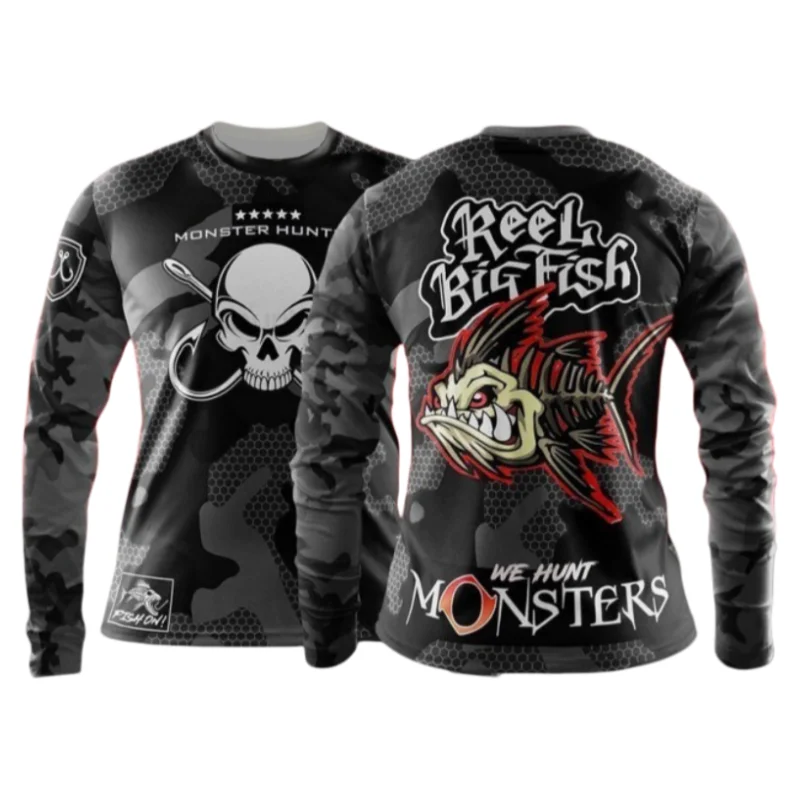 Go Fishing We Hunt Big Fish Outdoor Men's Long Sleeve T‑Shirt Motorcycle Jersey Quick‑dry Downhill Soft Lightweight
