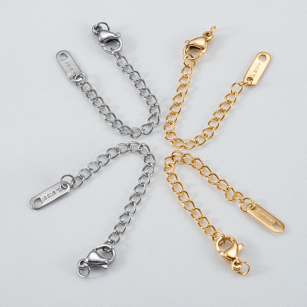 10pcs Stainless Steel Extended Tail Chain With Lobster Clasps Connector for DIY Bracelet Necklace Extension Chain Jewelry Making image 3