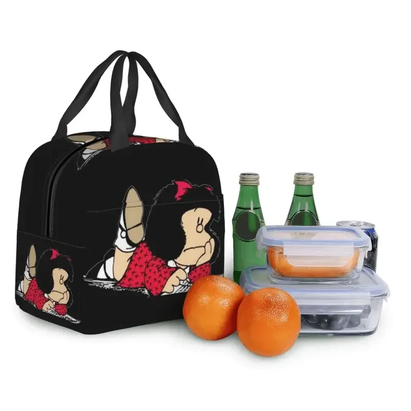 Mafalda Insulated Lunch Bags for Women Argentine Cartoon Quino Comic Portable Cooler Thermal Food Lunch Box Kids School Children