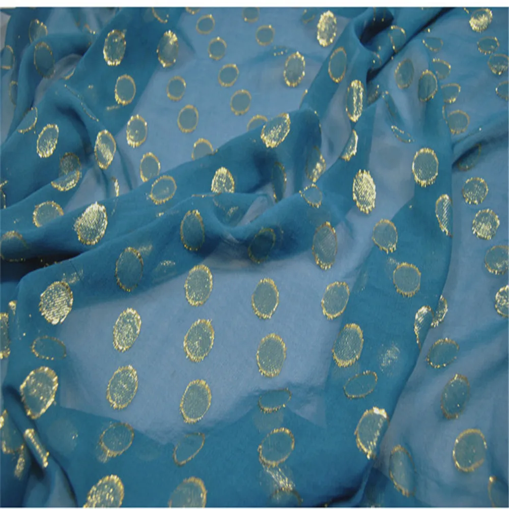 Soft Shiny Elegant Beautiful Silk Lurex Fabric Metallic Dot Blue Gold Fashion for Men Women Lace Shirt  Shawl