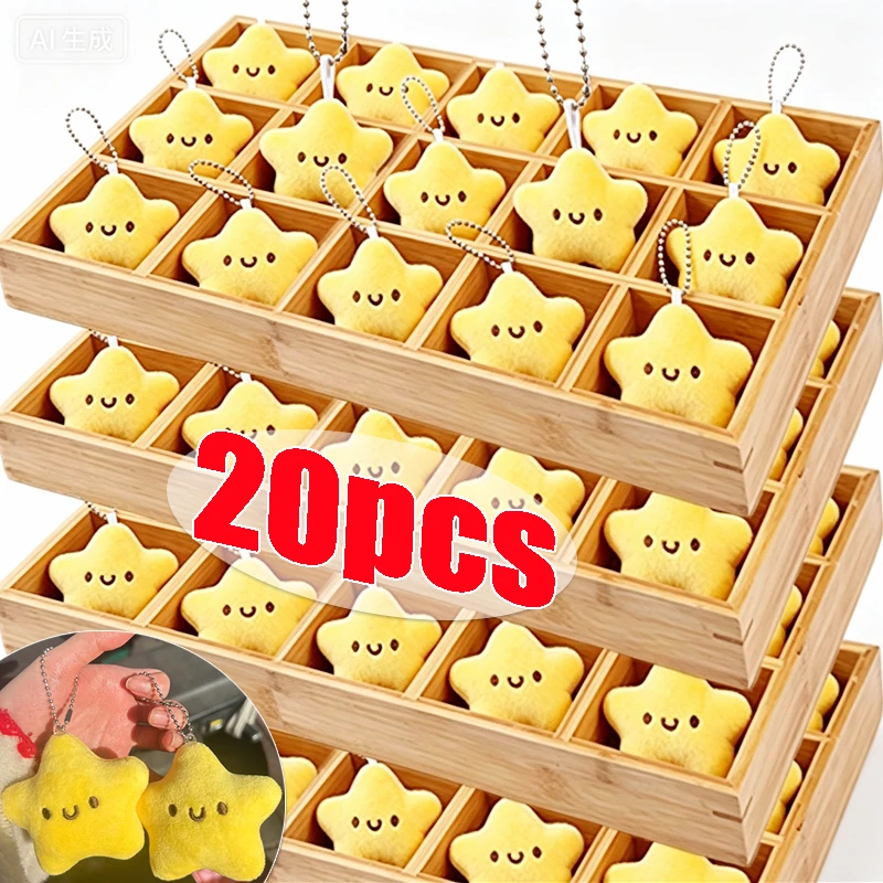 20/1Pcs Cute Stars Plush Toy Keychain Girl Fluffy Soft Backpack Bag Pendant Practical Mini Yellow Keychain Charms Keychains Gift