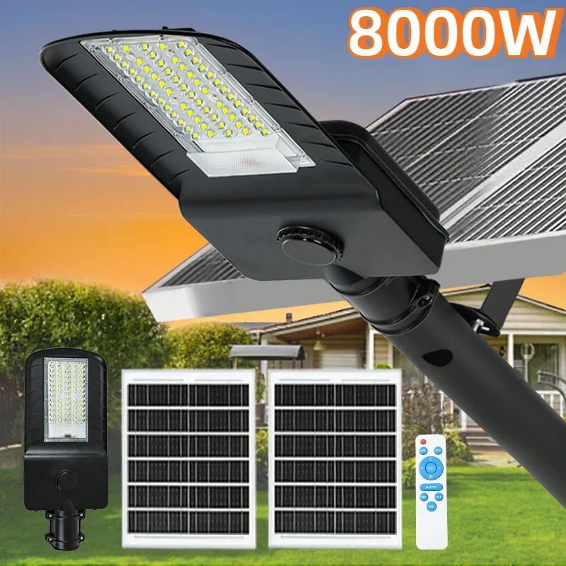 8000W Solar Light With 2 Solar Panls Outdoor Solar Street Light With Motion Sensor Garden Wall Lamp Parking Solar Flood Light