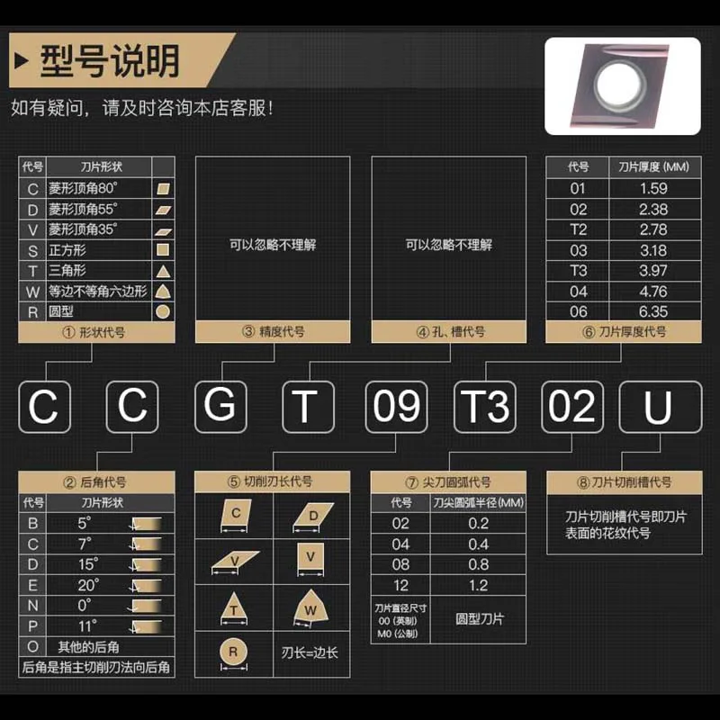 10pcs CCGT060202 R/L-U CCGT09T304E R/L-U Lathe Turning Tools Carbide Inserts Blade Boring Insert Tools for Stainless and Steel