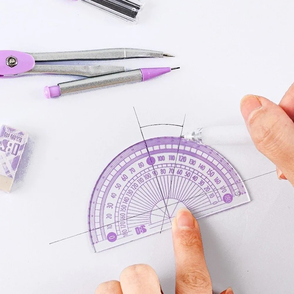 8PCS Multifunctional Plastic Ruler Compasses Set Eraser Straight Ruler Protractor Transparent Square Triangle Ruler Students