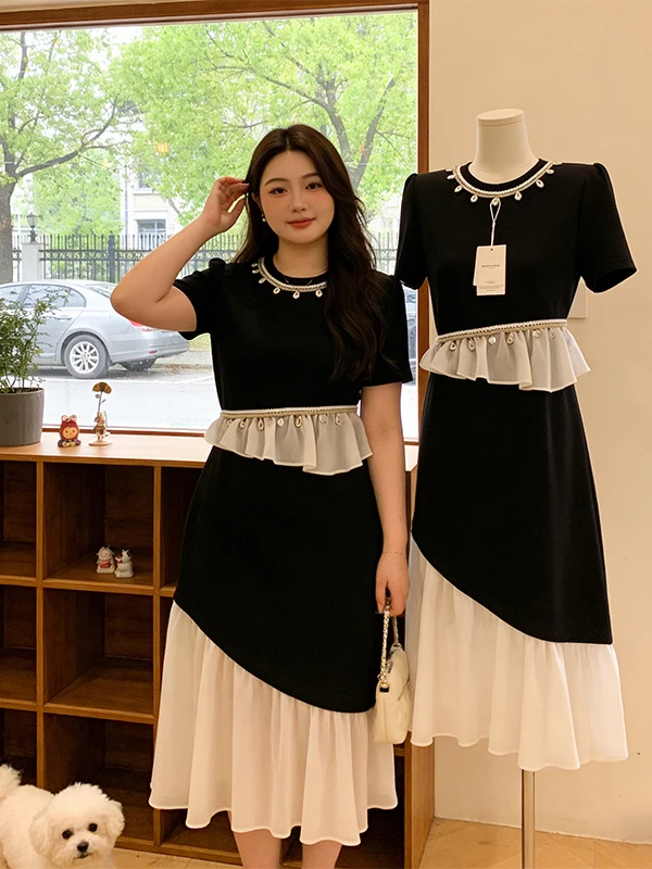 

Soft Gentle Oversized Hemline Waist Cinching Illusory Two-Piece Long Dress Summer New Style Casual Loose Fit French Style