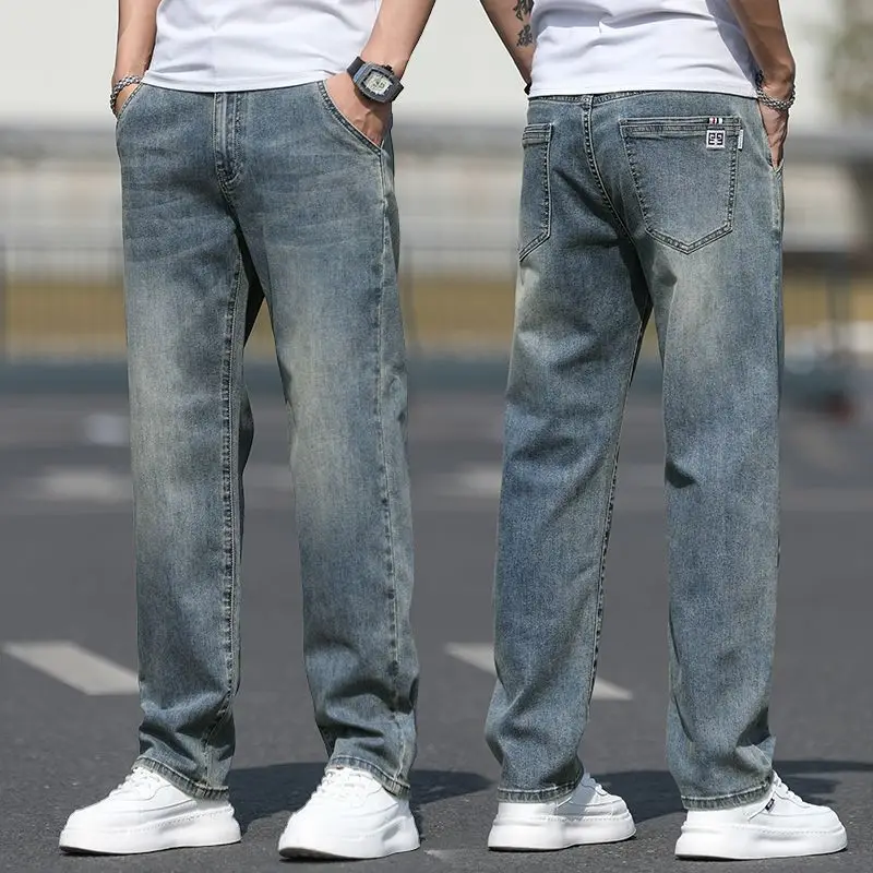 

Loose Straight Leg Men's Jeans Casual Cotton Trousers Youth Fashion Spring Autumn Wear Comfortable Elastic Waist Pants