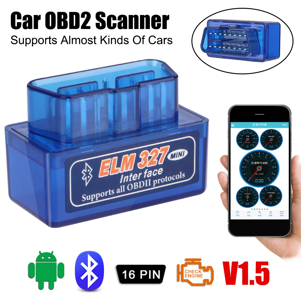 

Адаптер интерфейса OBD2, двухрежимный считыватель кодов ELM327 для IOS/Android, Bluetooth V1.5 детектор, автомобильный диагностический сканер Mini