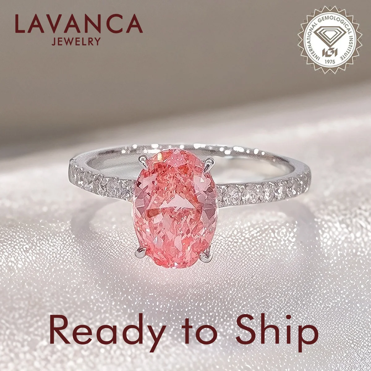 

Pink Oval Cut Lab Grown Diamond Ring 1.0ct Pave Style Pink Diamond Engagement Ring for Women Ready to Ship