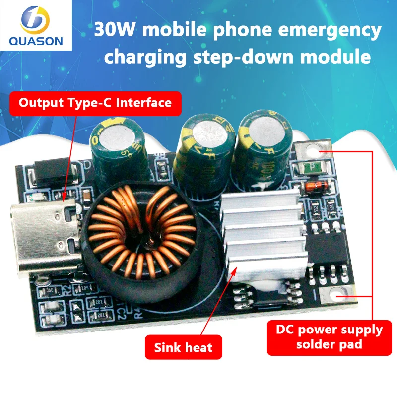 PD3.0/PPS/QC4.0 Huawei MTK Samsung DIY Fast Charger DC 10-30V 30W Step-down Module For Emergency Charging of Mobile Phone