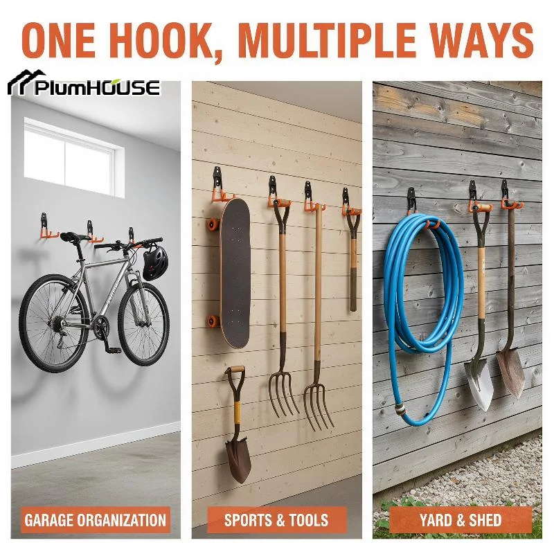 Workshop Tools Hanger - ตะขอแขวนผนังเหล็กแบบหนาสำหรับจัดเก็บในโรงรถ แขวนจักรยาน บันได ป้องกันการลื่น สำหรับเครื่องมือทำสวน บ้าน
