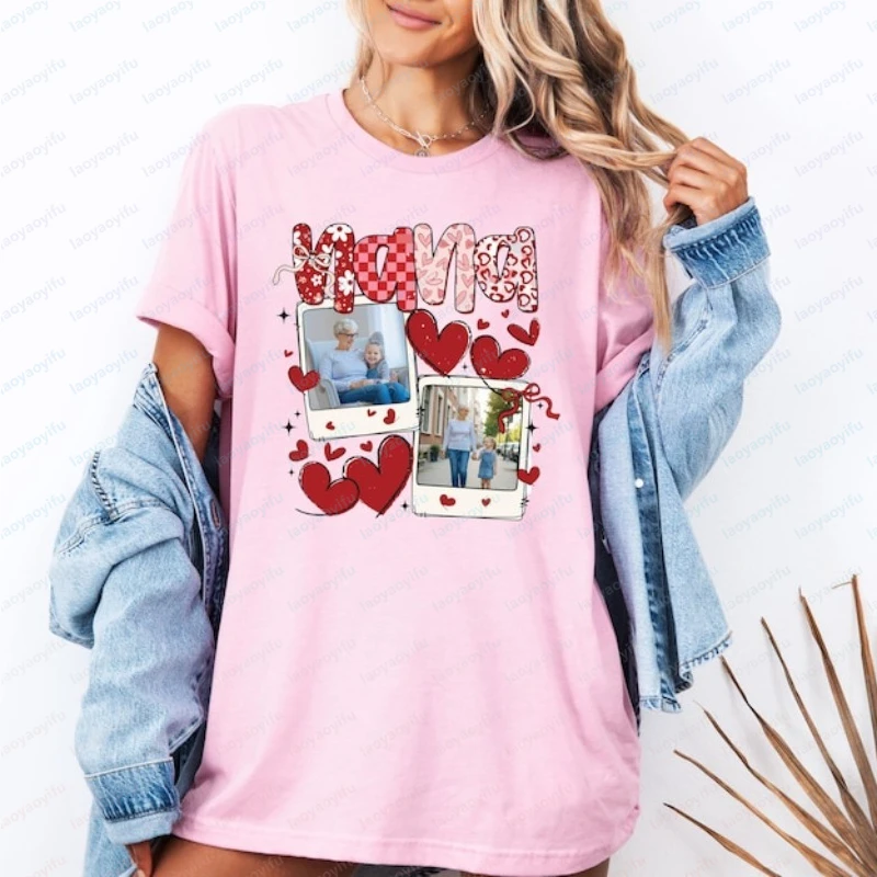 Custom Photo Mother's Day Shirt Personalized Nana & Gigi Sweatshirt Coquette Mother's Day Gift Tee Fashion Round Nec Women's Tee