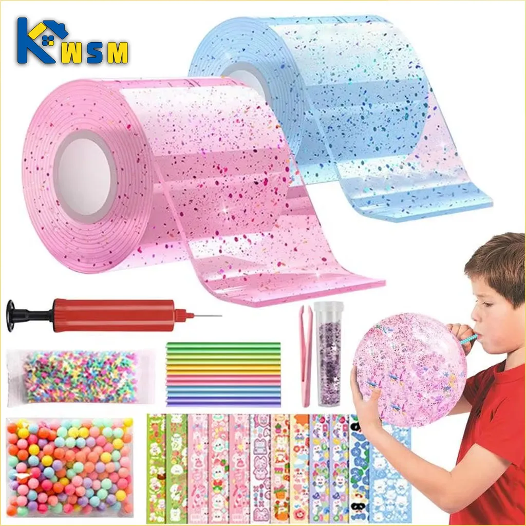 Glitter Nano Glue Set Bubble Blowing Slime Kit Putty Stretchy for Stress Relief DIY Bubble Hole Adhesive Fidget for Kids