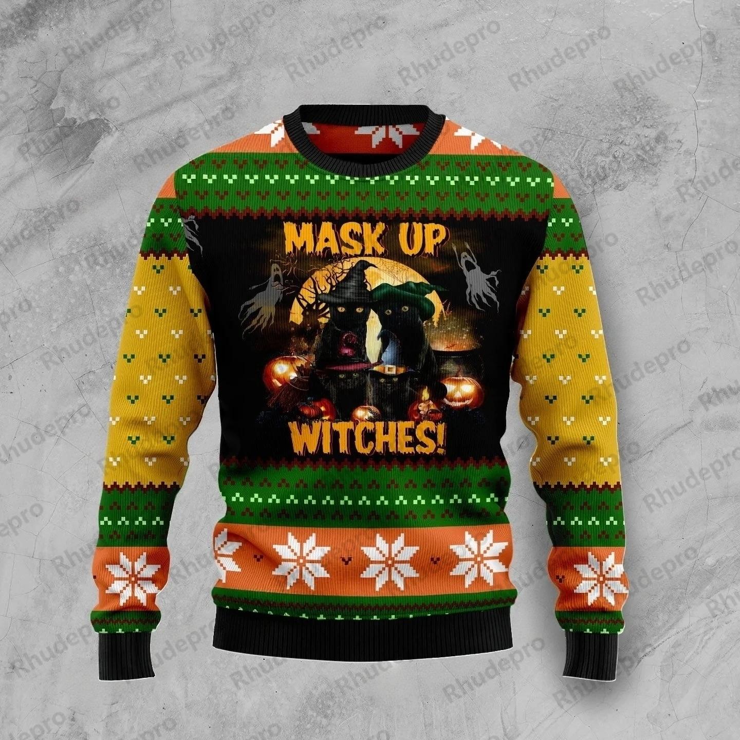 PLstar Cosmos Cat Pumpkin Halloween 3D Printed Men's Ugly Christmas Sweater Winter Unisex Casual Knit Pullover Sweater