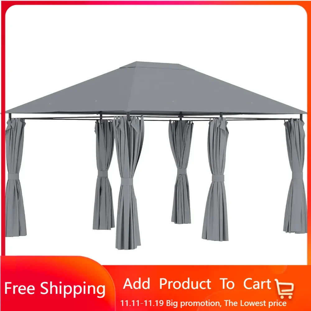 

10' x 13' Outdoor Patio Gazebo, Canopy Shelter with 6 Removable Sidewalls & Steel Frame for Garden, Lawn, Backyard & Deck, Gray