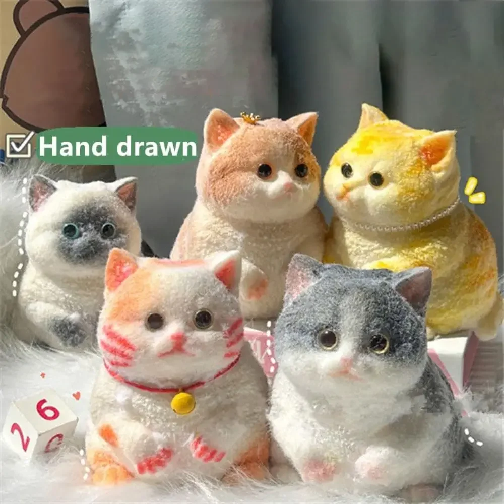 Cute Squishy Relief Squeeze Cat Toys Silicone With Flocking Surface Cat Squishy Fidget Relief Stress Toy Anxiety Relaxation Big