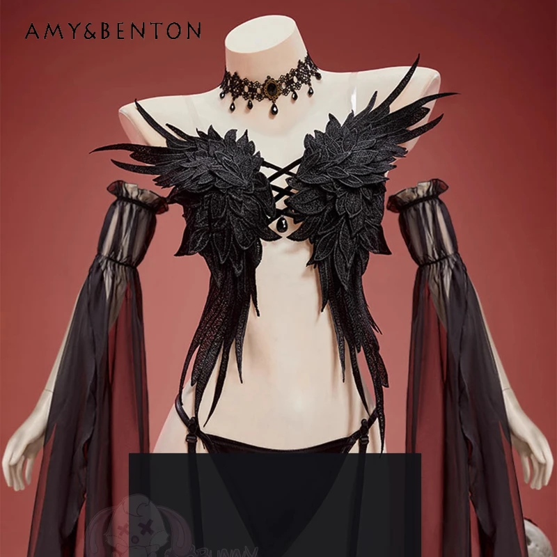 

Original Design Punk Dark Halloween Women's Clothing 2025 Autumn New Gothic Black Sexy Hot Girl Sweet Cool Shorts Set Ladies