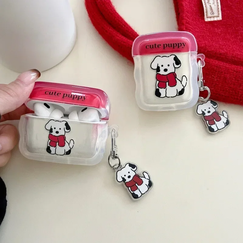 For AirPods4 Airpods2 Airpods3 Airpods Pro Pro2 Case Wave Cartoon Dog Case Bluetooth Earbuds Charging Box Protective Cover