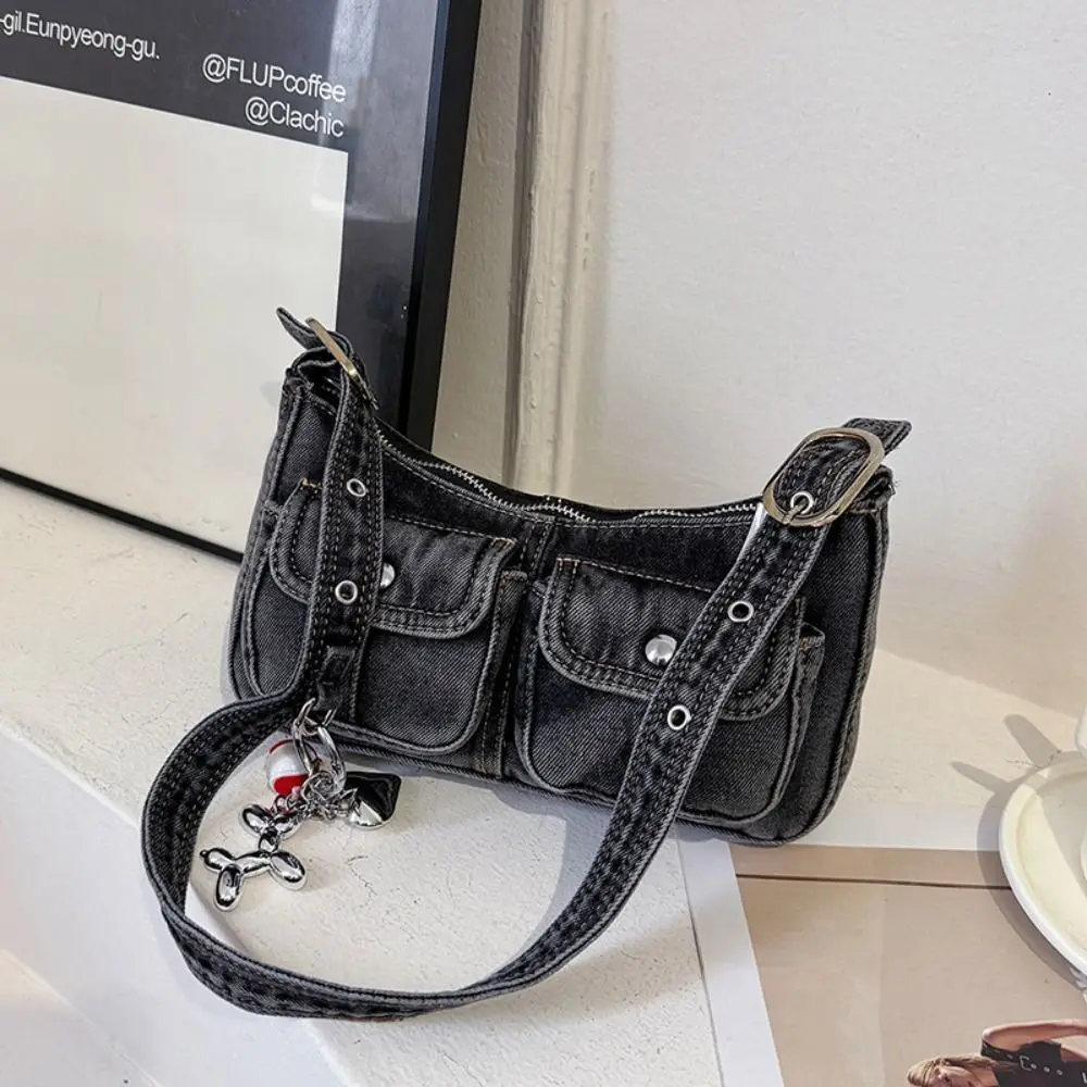 

Portable Handbag Retro Denim Bag Underarm Bag Y2K Spicy Girl Shoulder Bag Crossbody Bag Armpit Bag Cloth bag Streetwear