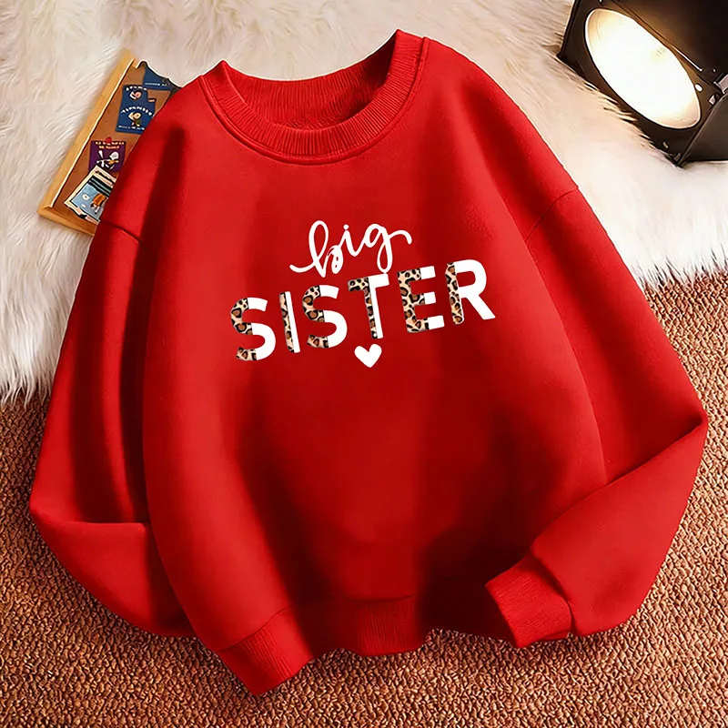 Fashion Children's Sweatshirt Pullover Spring  Big Sister Heart Crew Neck Graphic Print Hoodie Girl Kids Hoody