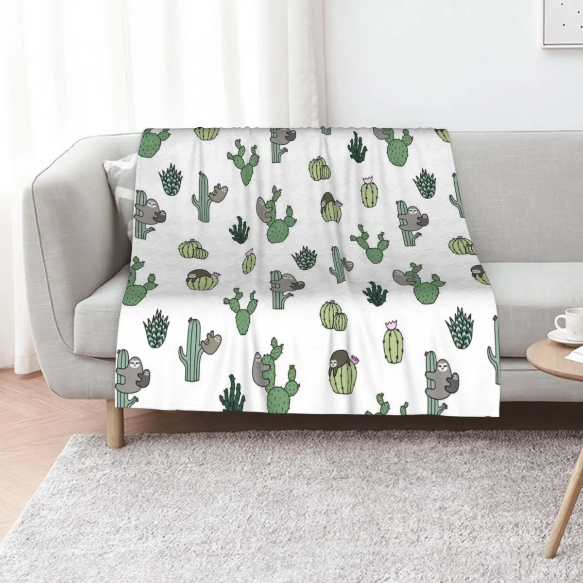 

Cacti Sloths Throw Blanket Bed funny gift Camping Warm Blankets